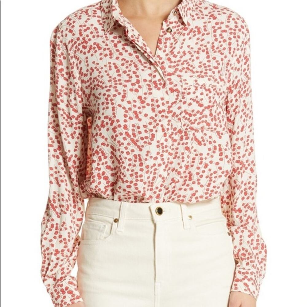 Ganni Cream Blush Red Dot Print Long Sleeve Blouse
